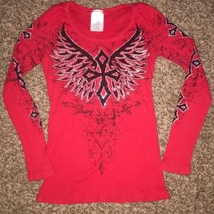Western embellished cross & wings shirt Size small